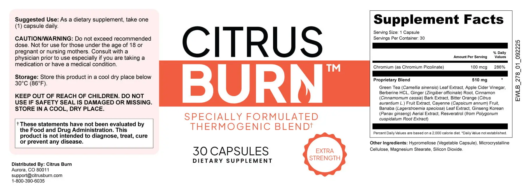Citrus Burn Complete Supplement Facts Label